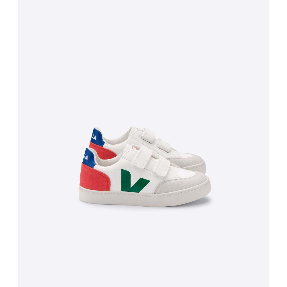 Veja V-12 LEATHER Cipő Gyerek White/Green | HU 752GSO